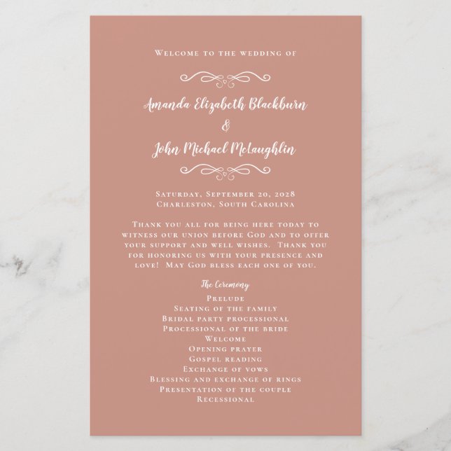 Papier Élégant mariage Rose Gold Modern Ceremony Programm (Devant)