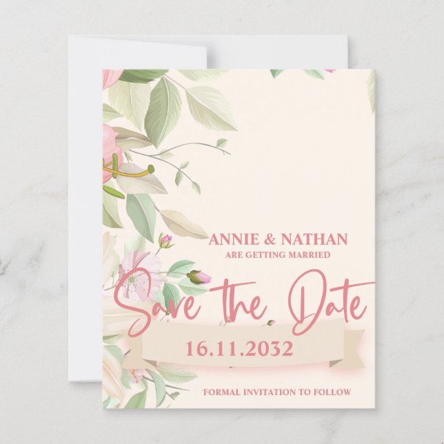 Papier Élégant mariage rose rose floral Enregistrer la da (Devant)