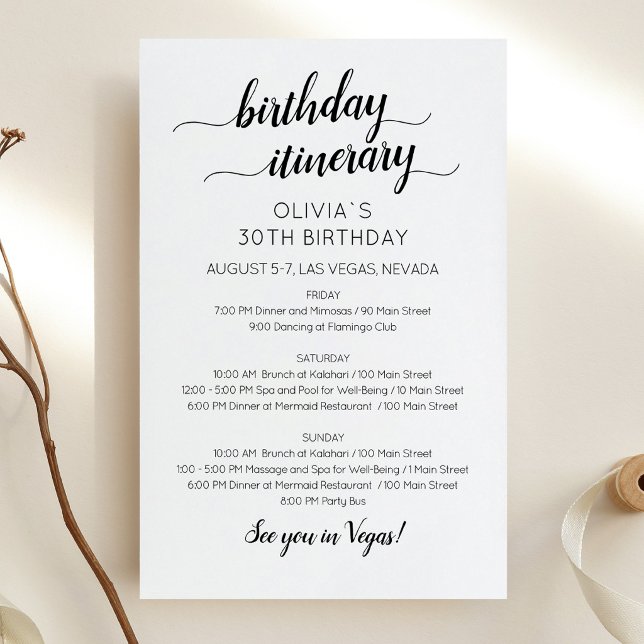 Papier Elegant Minimalist Birthday Itinerary Invitation (Birthday Weekend Itinerary Invitation Card)