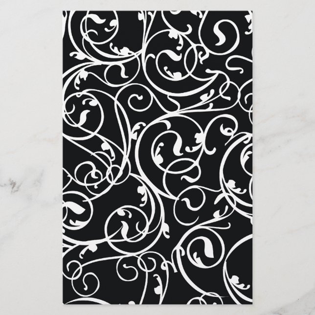 Papier Elégant motif Vintage noir et blanc Damas (Devant)