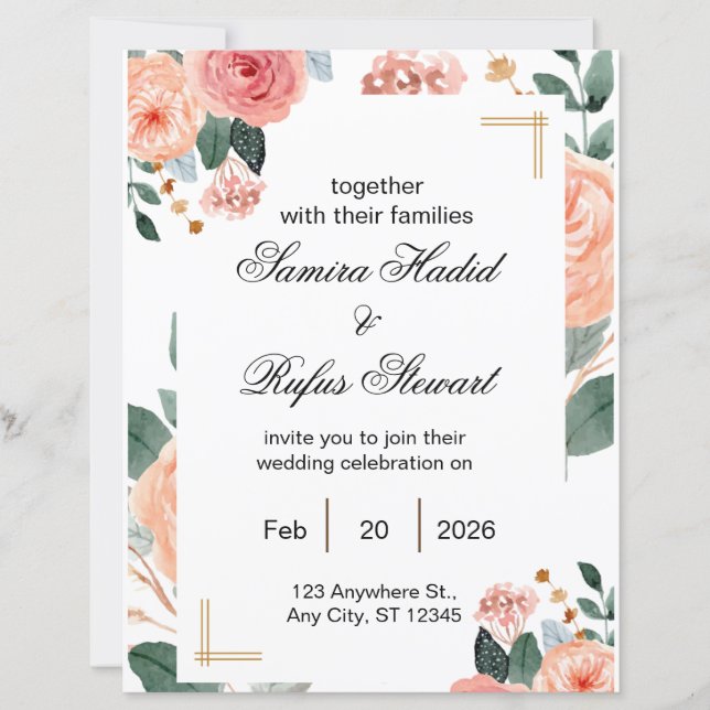 Papier Elegant Neutral Wedding Invitation | Fully Editab (Devant)