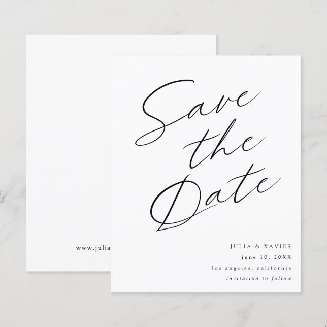 Papier Élégant noir et blanc budget Enregistrer la date V (Devant / Derrière)