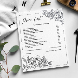 Papier Elégant noir et blanc Fleurs Beauté Liste de prix