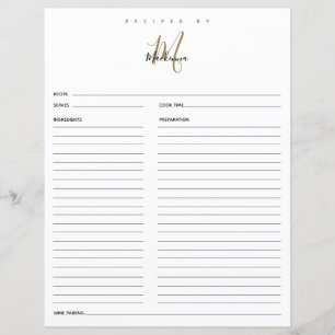 Papier Élégant Noir Monogramme Nom Recettes Par Recette