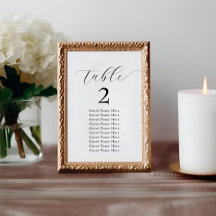 Papier Élégant Nombre de table Noms Noir Blanc Minimalist