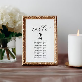 Papier Élégant Nombre de table Noms Noir Blanc Minimalist
