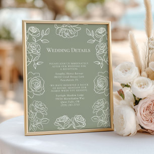 Papier Elégant Olive Green Français Rose Détails Mariage