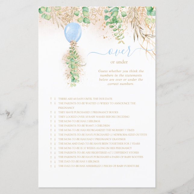Papier Élégant Or Floral Sur Ou Sous Baby shower Jeu (Devant)