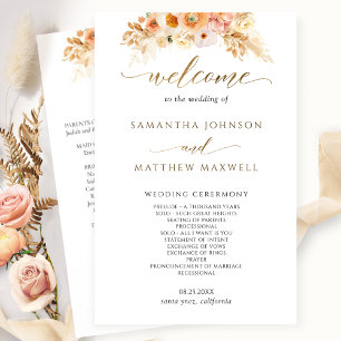 Papier Élégant Peach Blush Delight Floral Wedding Program
