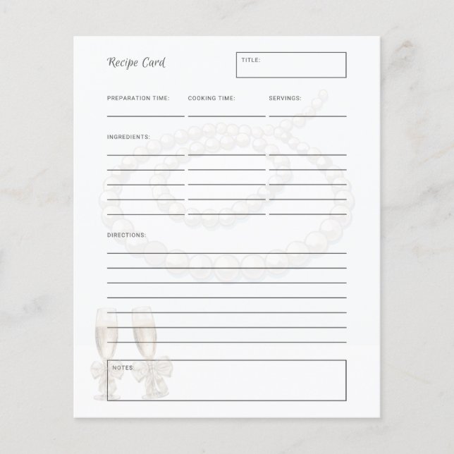 Papier Elegant Pearls Prosecco Bridal Shower Recipe card (Devant)