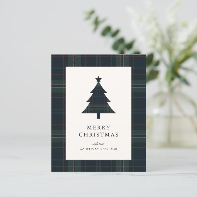 Papier Elegant Plaid Budget Christmas Card (Debout devant)