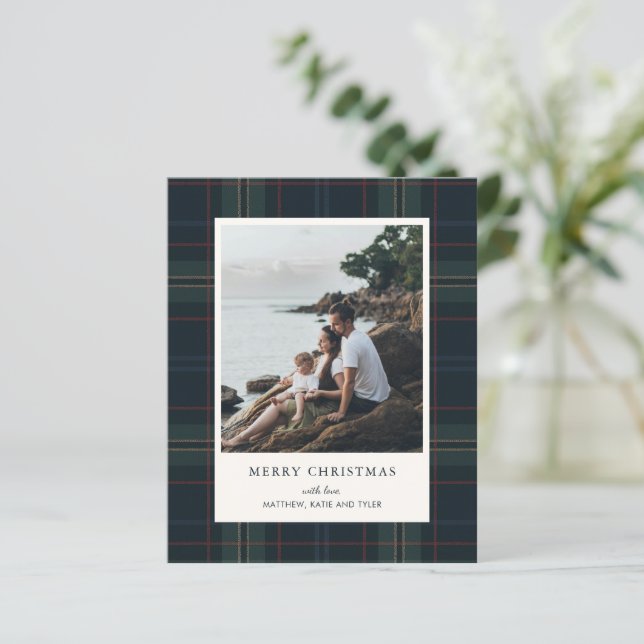 Papier Elegant Plaid Photo Budget Christmas Card (Debout devant)