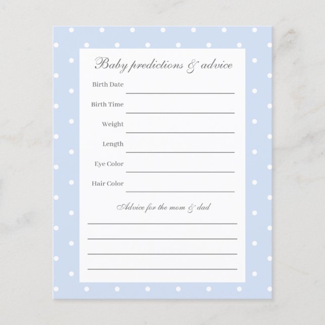 Papier Élégant Pois Baby Boy Shower Guesser Jeu (Devant)