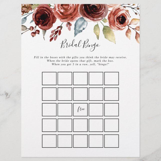 Papier Élégant printemps Floral Bridal Jeu de Bingo (Devant)
