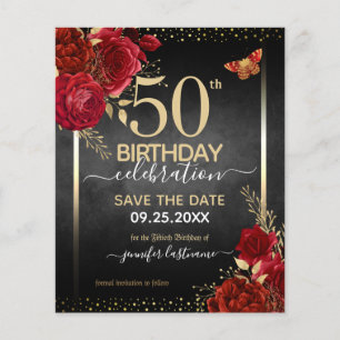 Papier Élégant Rose 50e anniversaire Enregistrer la date 
