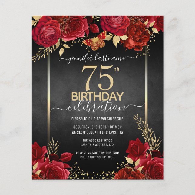Papier Élégant Rose 75e anniversaire Invitation (Devant)