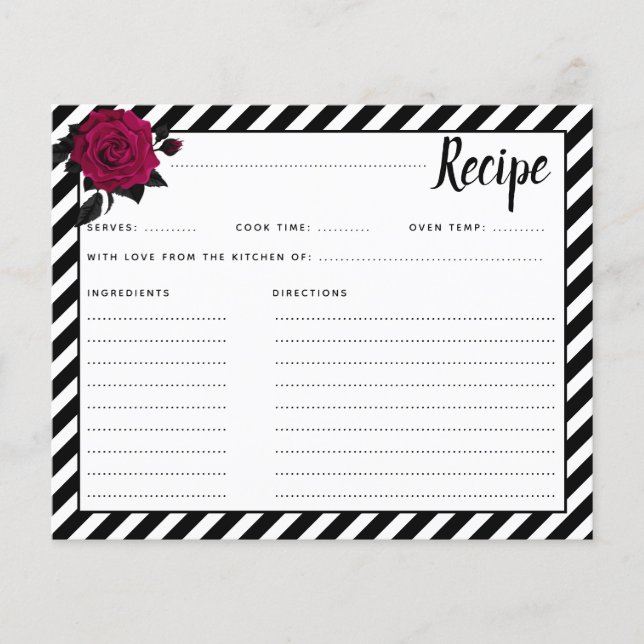 Papier Elégant Rose Black Stripes Goth Bridal Recette (Devant)