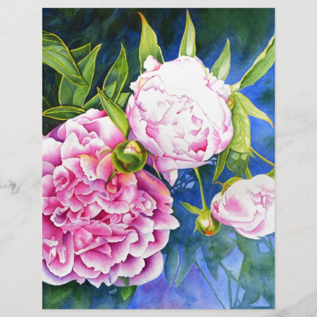 Papier Elégant rose blanc classique aquarelle floral (Devant)