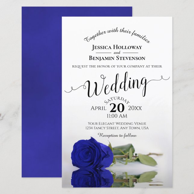 Papier Élégant Rose royal bleu Faire-part de mariage BUDG (Devant / Derrière)