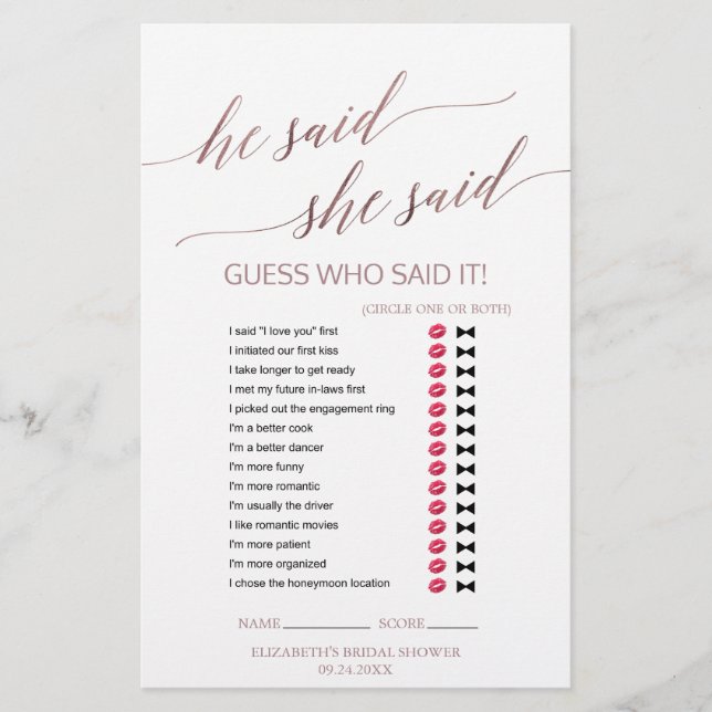 Papier Élégant RoseGold Calligraphie Il A Dit Qu'Elle A D (Devant)