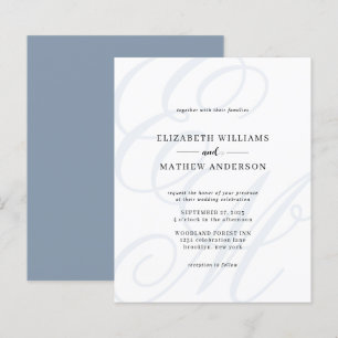 Papier Élégant script BUDGET Dusty Blue Monogram Mariage