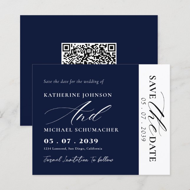 Papier Élégant Script Calligraphy & QR Code Enregistrer L (Devant / Derrière)