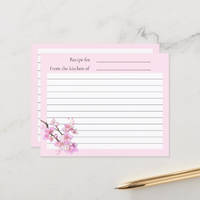 Papier Élégant script de fleurs de cerisier rose (Devant/Arrière en situation)