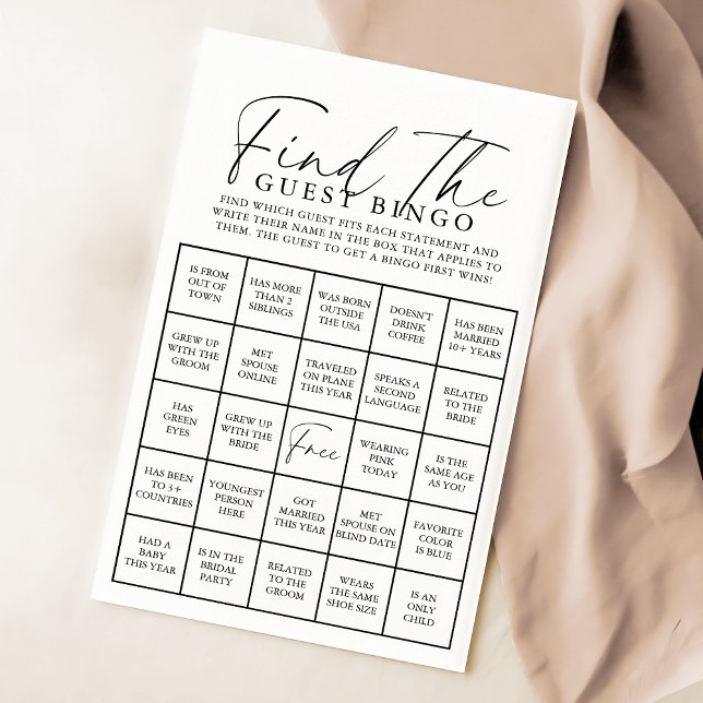 Papier Élégant Script Fête des mariées invité Bingo jeu (Créateur téléchargé)