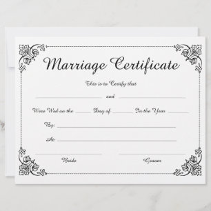 Papier Élégant Script Floral Bordure Certificat de mariag