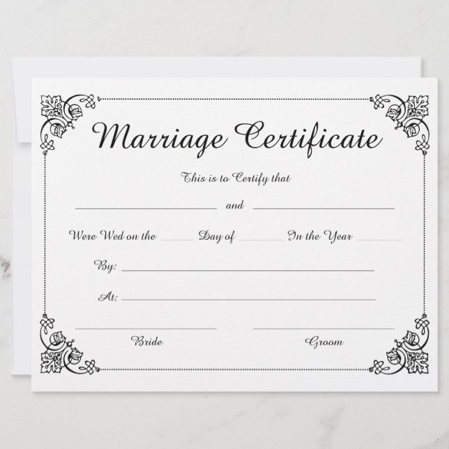 Papier Élégant Script Floral Bordure Certificat de mariag (Devant)