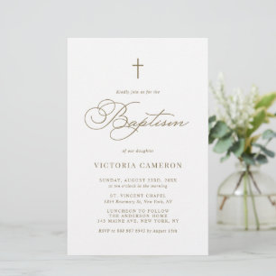 Papier Élégant script minimaliste Baptême d'or Invitation