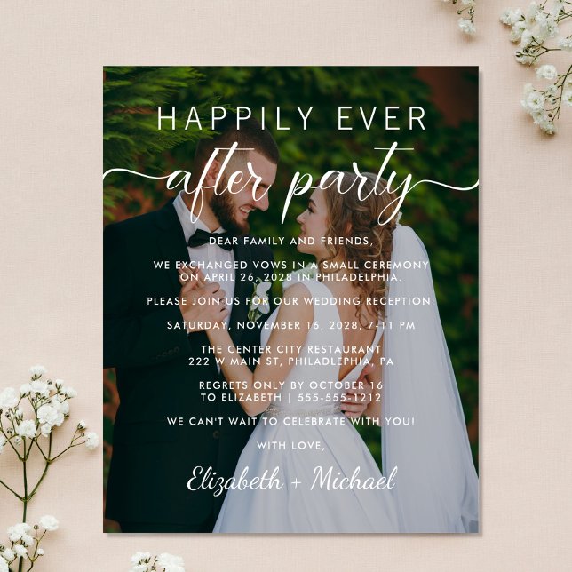 Papier Élégant Script Photo Mariage Réception Invitation (Créateur téléchargé)