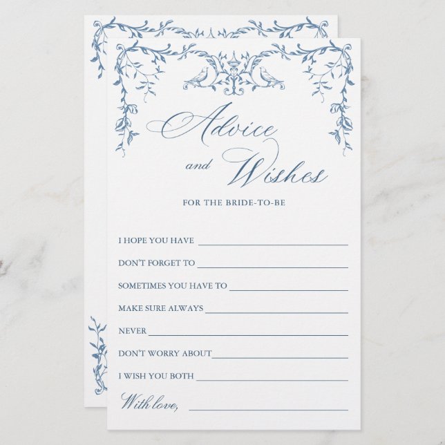 Papier Elégant Victorian Ornate Bleu Voeux & Conseil Card (Devant / Derrière)