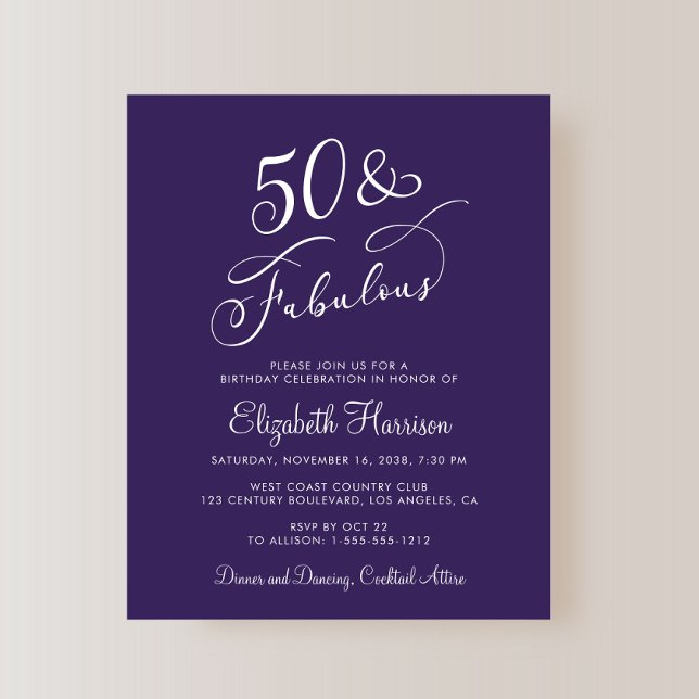 Papier Elégant violet 50e anniversaire Invitation de fête (Créateur téléchargé)