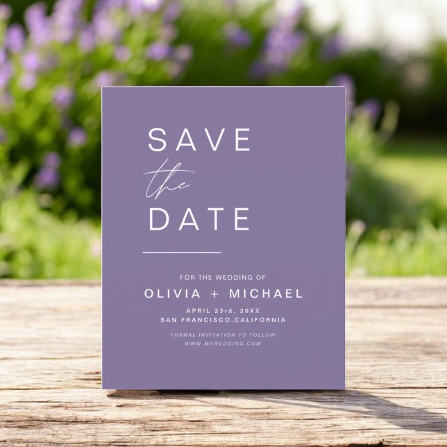 Papier Élégant Violet Lavande Save the Date Minimaliste  (Créateur téléchargé)