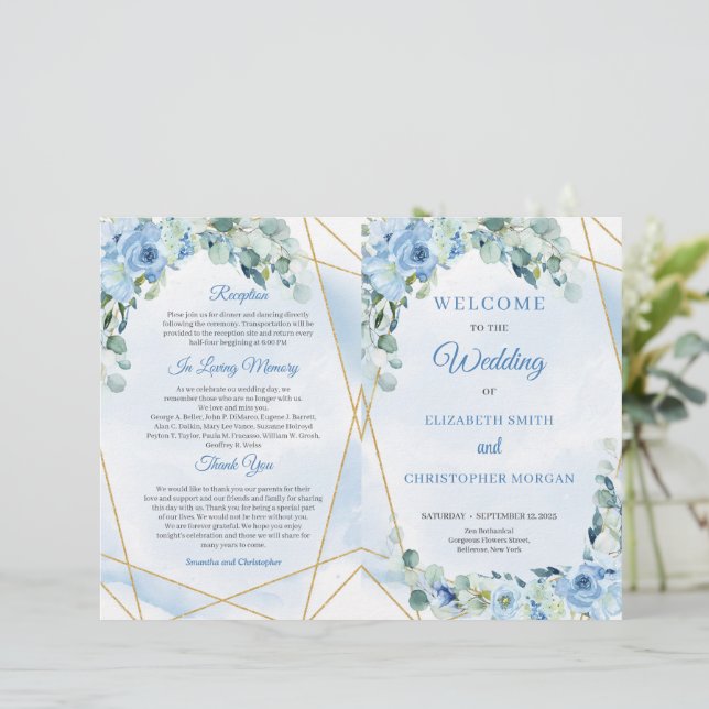 Papier Elégante aquarelle bleu poussiéreuse à fleurs euca (Debout devant)
