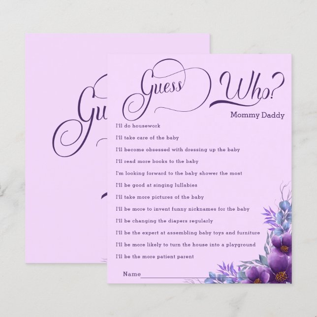 Papier Elégante Aquarelle Purple Flower Devinez Qui Joue (Devant / Derrière)