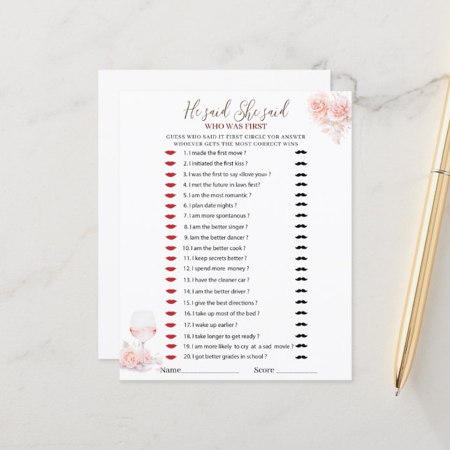 Papier Elégante aquarelle rose floral Il dit qu'elle a di (Devant/Arrière en situation)