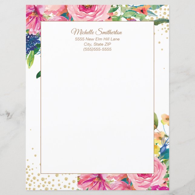 Papier Elégante Aquarelle rose Parties scintillant floral (Devant)