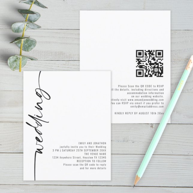 Papier Élégante calligraphie BUDGET Code QR Mariage Invit (Créateur téléchargé)