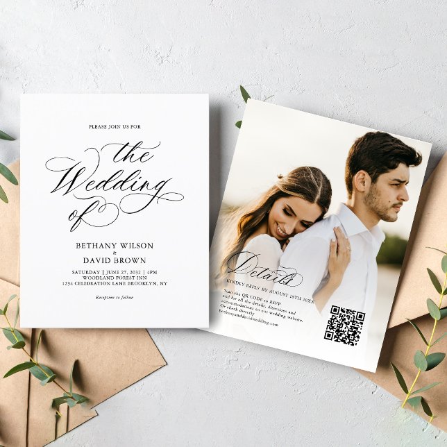 Papier Élégante calligraphie BUDGET Photo QR Code Mariage (Créateur téléchargé)