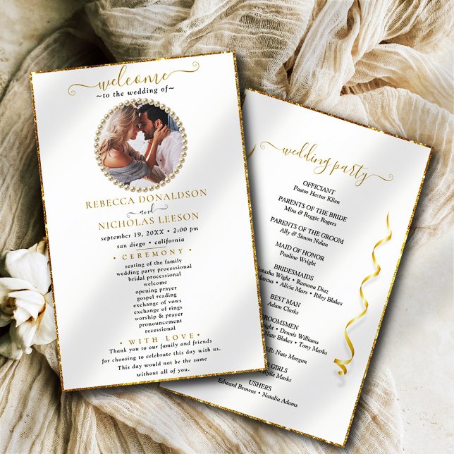 Papier Élégante calligraphie Custom Photo Wedding Program (Créateur téléchargé)