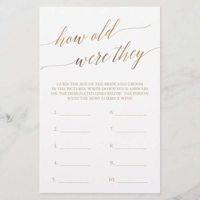 Papier Élégante Calligraphie Or Quel Âge Ont-Ils Joué (Devant)