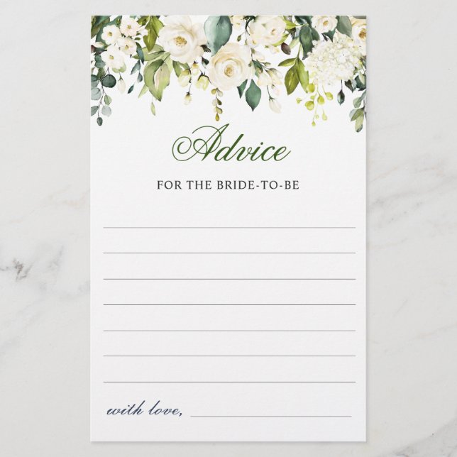 Papier Elégante Eucalyptus Rose blanche Voeux & Conseils  (Devant)