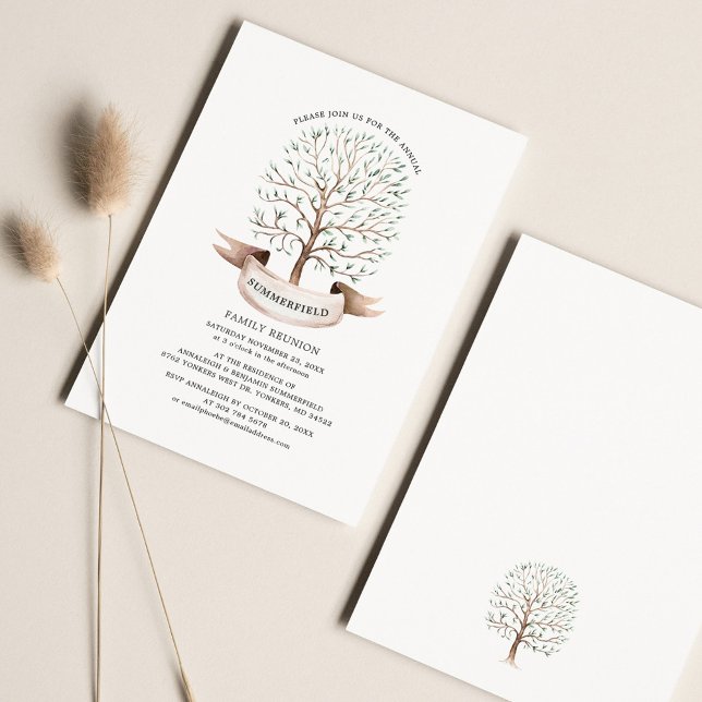 Papier Elégante famille Réunion Aquarelle Arbre Invitatio (Créateur téléchargé)