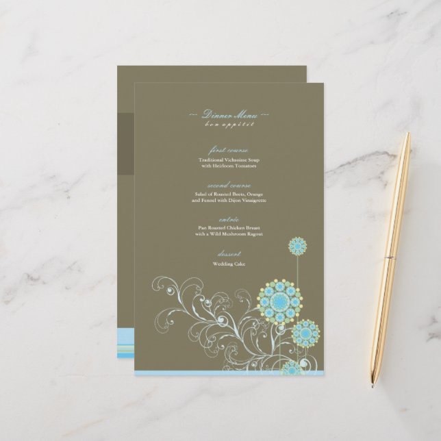 Papier Elégante Fleur de Neige Bleue Flânes Mariage d'hiv (Devant/Arrière en situation)