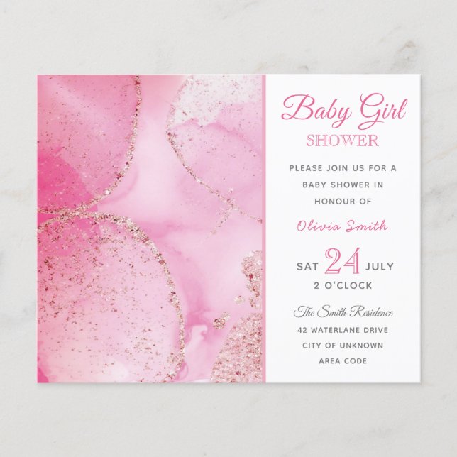 Papier Elégante invitation baby shower fille rose budget  (Devant)