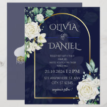 Élégante invitation de mariage florale bleu marine