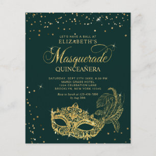 Papier Elégante mascarade en or vert BUDGET Quinceañera