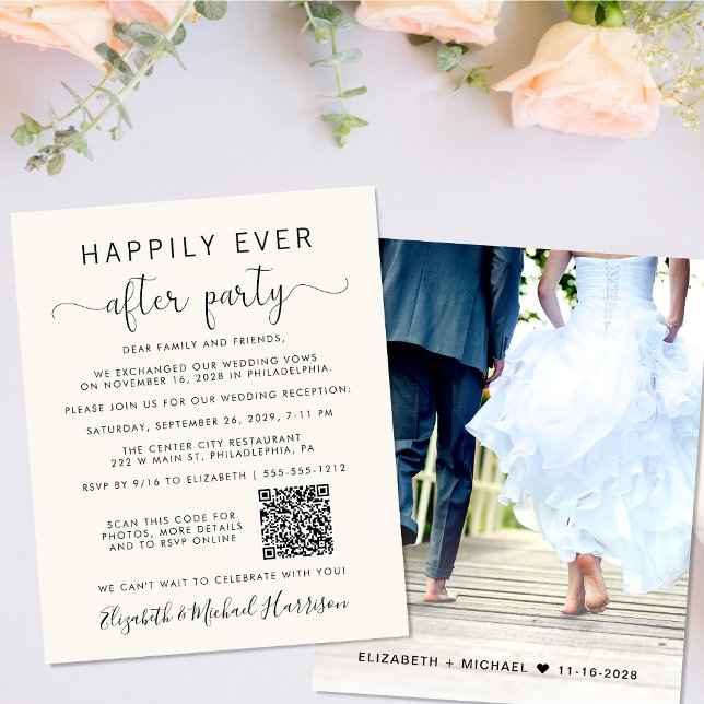 Papier Elégante Photo QR Code Cream Wedding Réception (Créateur téléchargé)
